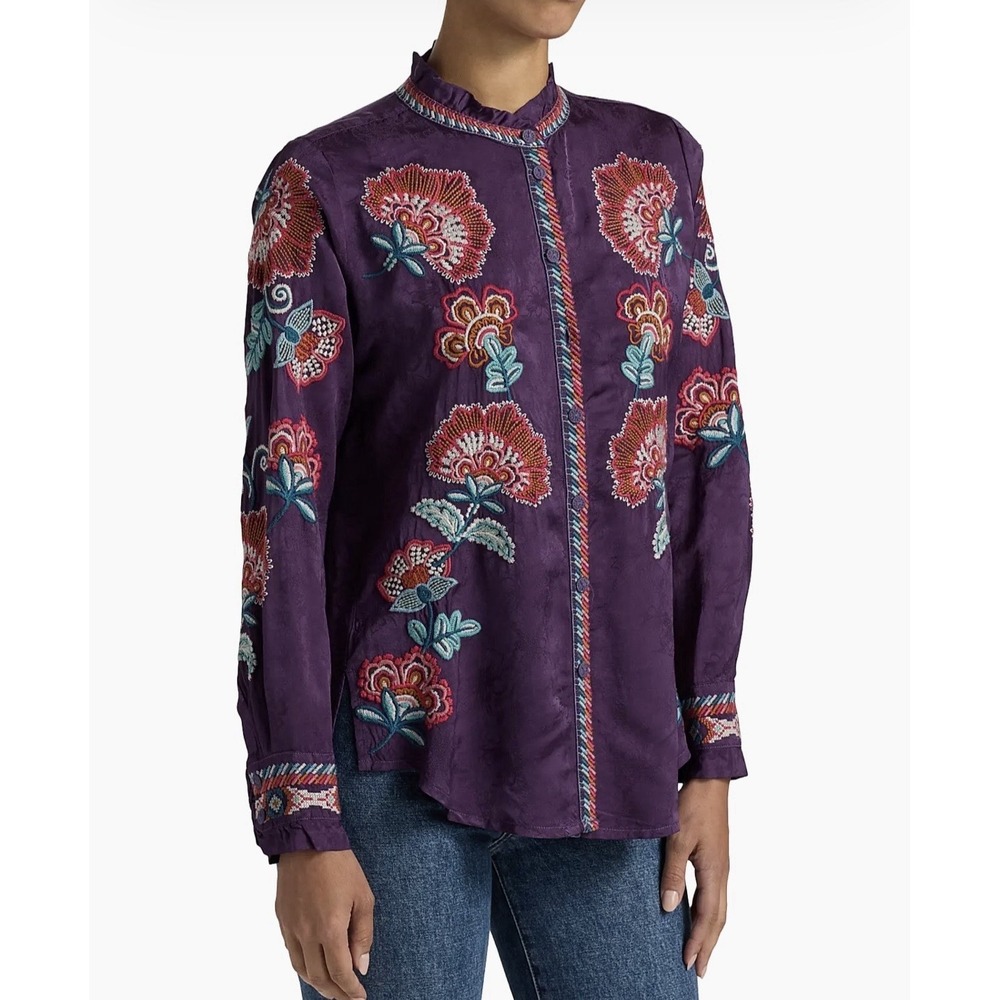 NWT Johnny Was Simone Blouse Embroidered Floral Boho Top MSRP $295